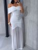 Women's Clothing Women's Solid Color Off Shoulder Fishtail Dress Three Dimensional Pleats Slim Fit Waist Cinching Mesh Panel Skirt_ecoleips.com