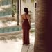 European American Style Women's Solid Color Dress Sexy Halter Neck Sleeveless Strapless Backless High Slit Long Dress_ecoleips.com