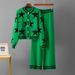 Classic Star Contrast Color Round Neck Short Fit Elegant Knit Blazer & Pants Set For Women Women's Clothing_ecoleips.com
