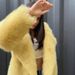 Women's Faux Fox Fur Jacket - Winter Warm Short Coat With Big Lapel Collar, Elegant Streetwear Fashion (Yellow)_ecoleips.com