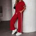 Women's Fashion Red Sporty Two-Piece Set – Oversized T-Shirt & High-Waist Leggings, Slim-Fit Casual Outfit For Gym & Streetwear_ecoleips.com