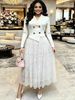 Women's Lace Patchwork Dress Slimming A-Line Pleated Mid-Length Full Skirt New Style Flowing Dress_ecoleips.com