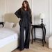 Women's Elegant Fashion Shirt Tie Up Loose Coat Denim Trousers Suit European American Style Autumn Winter Clothing_ecoleips.com