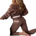 Women's Chocolate Brown Hooded Sweatshirt & Sweatpants Set – Single-Breasted Button Lace Long Sleeve Two-Piece Outfit (S-XXL)_ecoleips.com