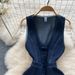Retro American Style Deep V Sleeveless Denim Shirt High Waisted Slim Fit Trousers Outfit For Women Autumn Hot Girl_ecoleips.com