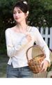 ALXNAN Long Sleeve T-shirt Women 2026 Spring New Waist Ruffled Split 3D Floral Hollow Out Tees Cotton Casual Elegant Tops L61809_ecoleips.com