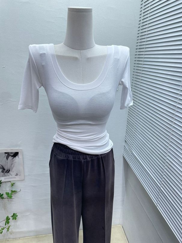 Korean Style Wide round Neck Stretch Short Sleeve T-Shirt for Women Elegant Slim Fit Versatile Base Layer Top for Spring And Summer_ecoleips.com