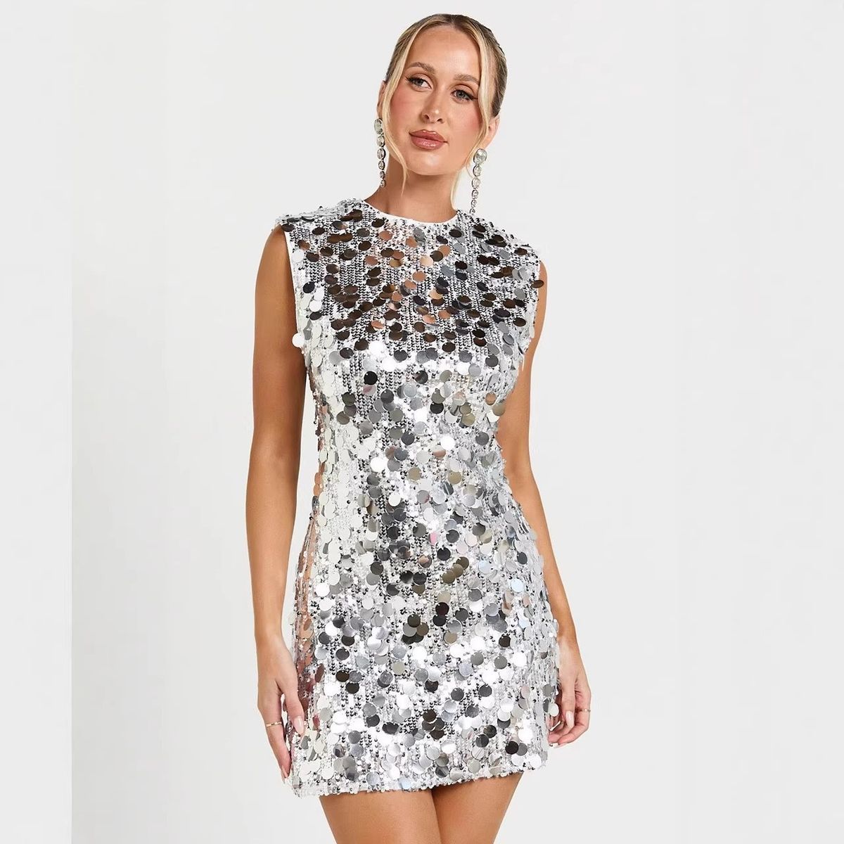 Women's Sexy Sequined Sleeveless Slim Fit Dress European American Style for Parties And Nightclubs All Season New 2025_ecoleips.com