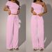 Women's Off-Shoulder Crop Top With High-Waisted Pants Set, Ribbed Knit Two-Piece Outfit For Night Out_ecoleips.com
