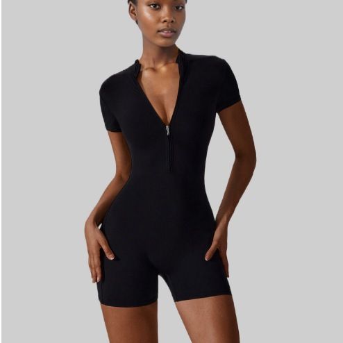 Summer Zip Short Sleeve Yoga Onesie Women's Dance Fitness Skinny Sports Onesie_ecoleips.com