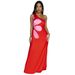 Women's Clothing oblique shoulder hollow print long skirt Slim sexy dress for women_ecoleips.com