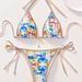 Women's Clothing Blue And White Porcelain Print Lace Up Sexy Bikini Split Swimsuit_ecoleips.com
