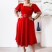 Women's Clothing Solid Color High Waist Elegant Square Neck A-Line Dress With Detachable Corsage & Belt | Flowy Summer Midi Dress For Women_ecoleips.com