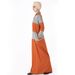 Sp214 Women's Fashion Color-Blocked Long Sleeve Plus Size Shirt Collar Dress Casual Knit Long Dress_ecoleips.com