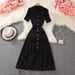 Women's Clothing Women's Peter Pan Collar Knit Dress Spicy Girl Style Mid Length Slit French Socialite Solid Color Summer Clothing_ecoleips.com