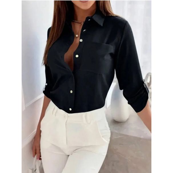 Cross-border Foreign Trade 2025 New Fashion Simple Solid Color Long-sleeve Shirt For Women, Loose Trendy Shirt,_ecoleips.com