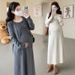 Autumn Winter New Korean Fashion Hollow Embroidery Bow Knitted Two-Piece Maternity Dress_ecoleips.com