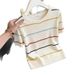 Women's Korean Style Sweet Preppy Top Apricot Round Neck Striped Short Sleeved Knitwear For Summer Wear Inner Layer Base Layer_ecoleips.com