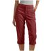 Women's Solid Color Cargo Pants Button Waistband Capri Pants with Rolled up Cuffs England Style Fashion for Spring/Autumn Summer_ecoleips.com