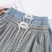 2026 New Women's Plus Size Summer Thin Elastic Wide-Leg Straight Pants With Tencel Washed Denim And Waist Cord_ecoleips.com