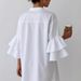 Women's Clothing Elegant Casual Long Sleeve Shirt Solid Color Effortless Elegance – Crinkle Texture V-Neck Blouse With Flounce Hem For Office & Beyond_ecoleips.com