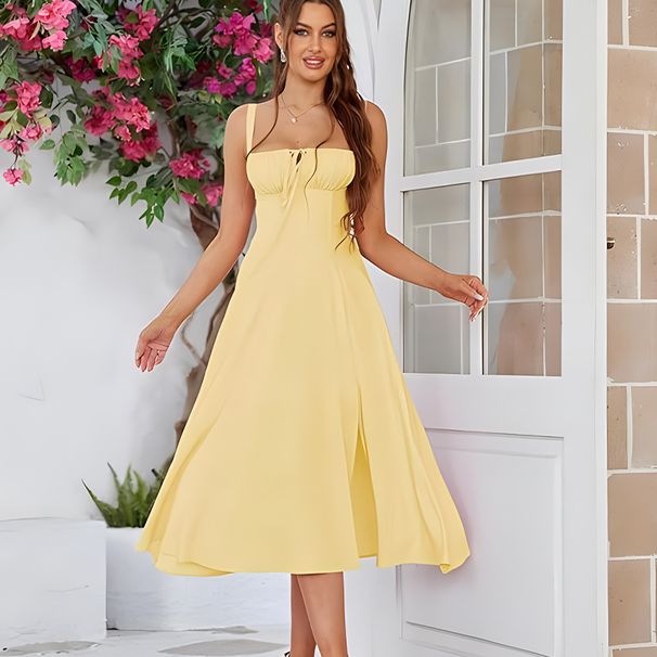 Summer New Hot-selling Slimming Waist Fishbone Shapewear Slit Drawstring Tie Strap Bustier Dress_ecoleips.com