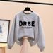 Women's round Neck Long Sleeve Sweatshirt Fleece Lined Thickened Korean Style Letter Design Versatile Tops for Spring Autumn Winter_ecoleips.com