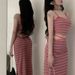 Pure Desire Style Hot Girl Temperament Striped Camisole Vest Women Summer Bodycon Skirt Fashion Two-Piece Set_ecoleips.com