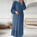 In Stock Muslim Women's Long Robe Middle Eastern Fashion Pleated Vintage Puff Sleeve Pocket Hem Ruffle Dress_ecoleips.com
