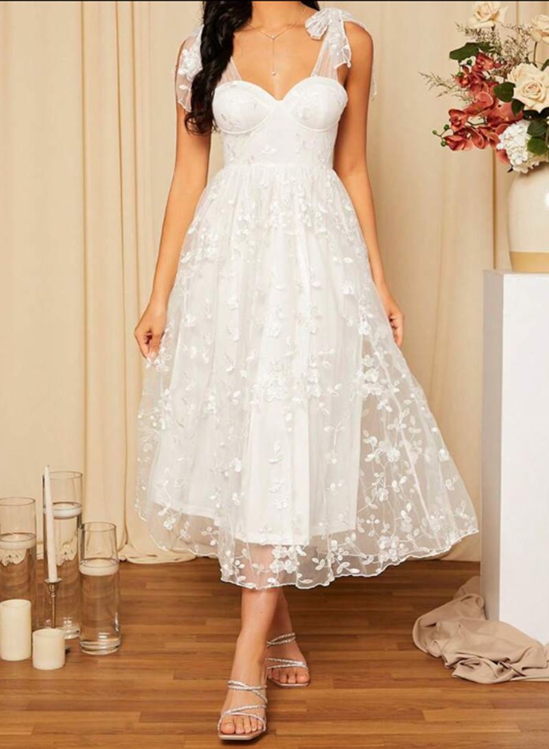 Women's Clothing Lace Stitching White Suspender Dress Dress V Neck_ecoleips.com