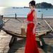 Resort Style Sexy Hot Girl Women V-Neck Halter Camisole High Waist Patchwork Long Skirt Two-Piece Set_ecoleips.com