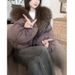 Women's Winter Cozy Puffer Jacket With Detachable Faux Fur Collar – Oversized Coat, Warm & Stylish (Black/Lavender Brown)_ecoleips.com