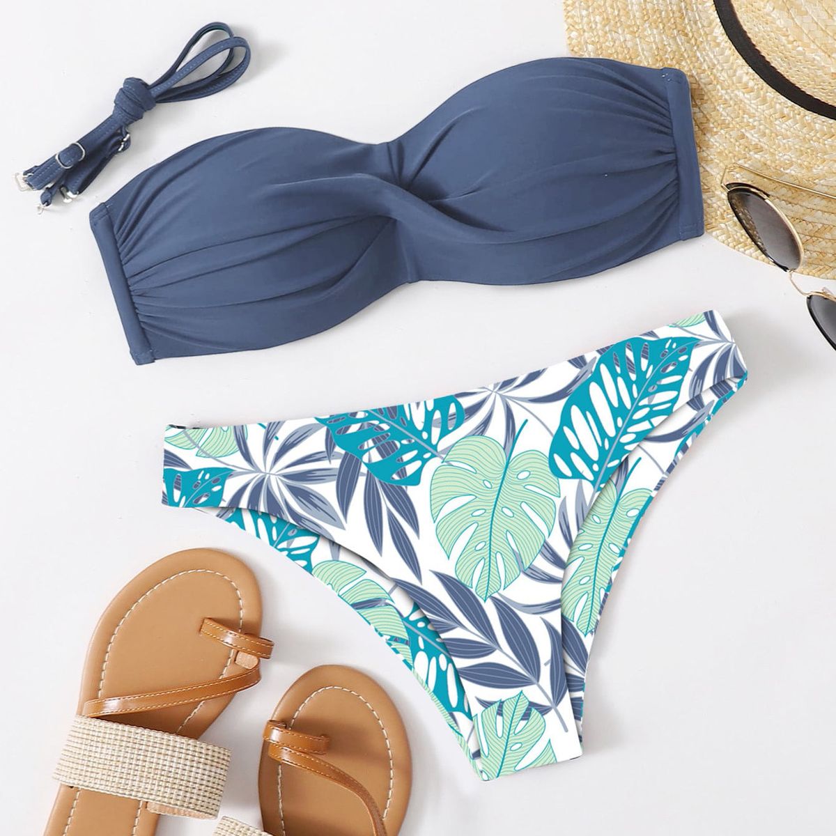 Women's Clothing Split Gathered Hard Pack Color Matching Sexy Bikini_ecoleips.com