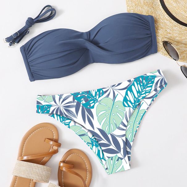Women's Clothing Split Gathered Hard Pack Color Matching Sexy Bikini_ecoleips.com