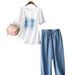 Women's Clothing Casual Suits Loose Short Sleeved T Shirts Simple Tops And Pants Slim Two Piece Suits_ecoleips.com