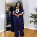 Women's Clothing Elegant Slim Fit Elastic Contrast Color Lapel Flared Jumpsuit_ecoleips.com
