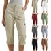 Women's Clothing New Solid Color Multi Pocket Cropped Casual Pants For Women_ecoleips.com