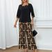 Women's Plus Size Office Elegance Two-Piece Set With Stripe Design Comfortable Knit Tops And Pants_ecoleips.com