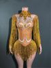 Singer Stage Dance Costume Retro Pearl Rhinestone Sexy Long Sleeved Tassel Performance Gown Women's Party Wear_ecoleips.com