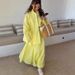 2025 Fashion Yellow Loose Long Sleeve Shirt + High Waist Skirt Set For Women_ecoleips.com