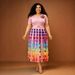 Women's V Neck Dress Fashionable Slim Gradient Print European American Style Summer_ecoleips.com