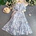 Women's French Style Floral Print Dress Elegant Romantic round Neck Lantern Sleeve Flowy Chiffon Maxi Summer Dress_ecoleips.com