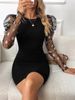 Women's Clothing Mesh Splicing Petal Sleeve Dress Solid Color Slim Hip Skirt_ecoleips.com
