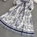 European-Inspired Wrap Waist Floral Dress – A-Line Swing Hem & Notched Collar (Sizes M-2XL, Premium Chambray Blue)_ecoleips.com