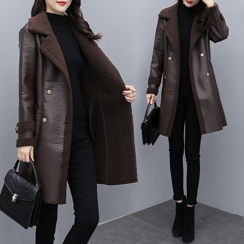 Women's Clothing Women's Faux Fur Leather Jacket Winter Coat – Stylish Oversized Belted Casual Outerwear In Red, Brown, Black (Plus Size XL-5XL)_ecoleips.com