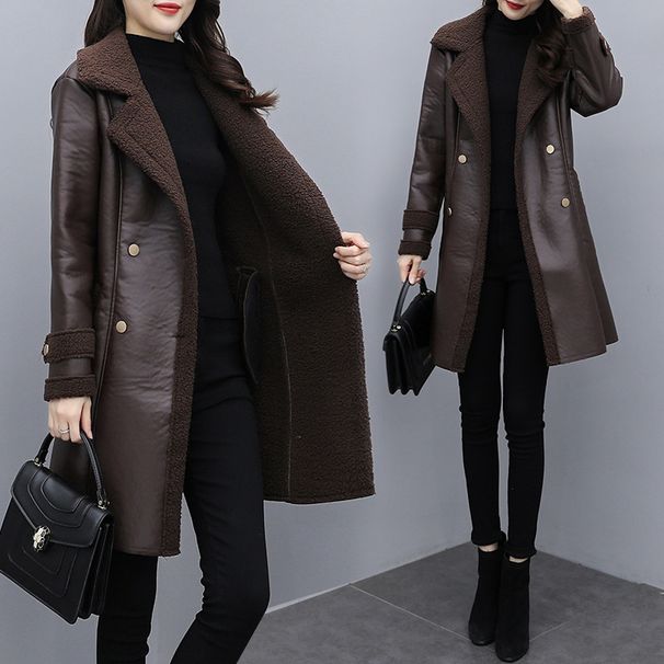 Women's Clothing Women's Faux Fur Leather Jacket Winter Coat – Stylish Oversized Belted Casual Outerwear In Red, Brown, Black (Plus Size XL-5XL)_ecoleips.com