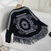 Aria Basics Aria Basics Retro Ethnic Style Pullover Sweater With One-Shoulder Collar Shawl Women, Loose Long-Sleeve Knit Tassel Cape For Autumn_ecoleips.com