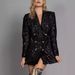 Women's Clothing Fashion Celebrity V Neck Temperament Suit Jacket Double Breasted Black Sequins Slim Long Top_ecoleips.com