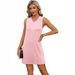 2025 V-neck In-stock Solid Color Sleeveless Slit Loose Beach For Women, Cross-border Seaside Vacation Dress_ecoleips.com
