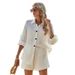 Women's Summer Casual Button Long-Sleeved Shirt And Shorts Two-Piece Set_ecoleips.com